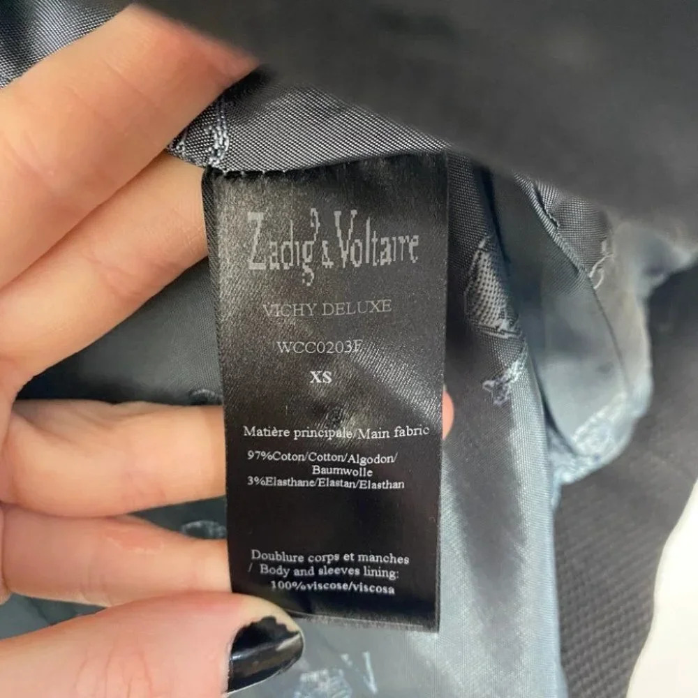 Zadig & Voltaire Luxe‎ Blazer Black XS 3/4 Sleeve Cotton Workwear - Picture 8 of 8